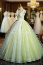 Charming Tulle Lace Green Evening Prom Dress, V-Neck Sleeveless Floor-Length Evening Dress