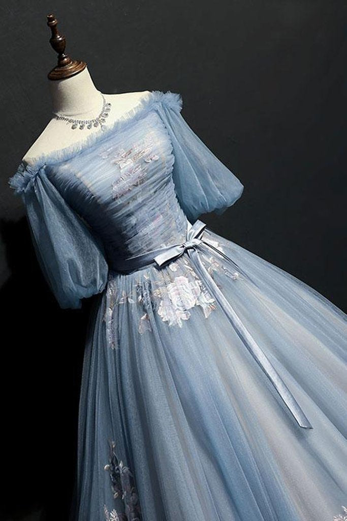 Charming Tulle Puffy Sleeves Long Classy Gown, Classy Prom Dress Secondary image