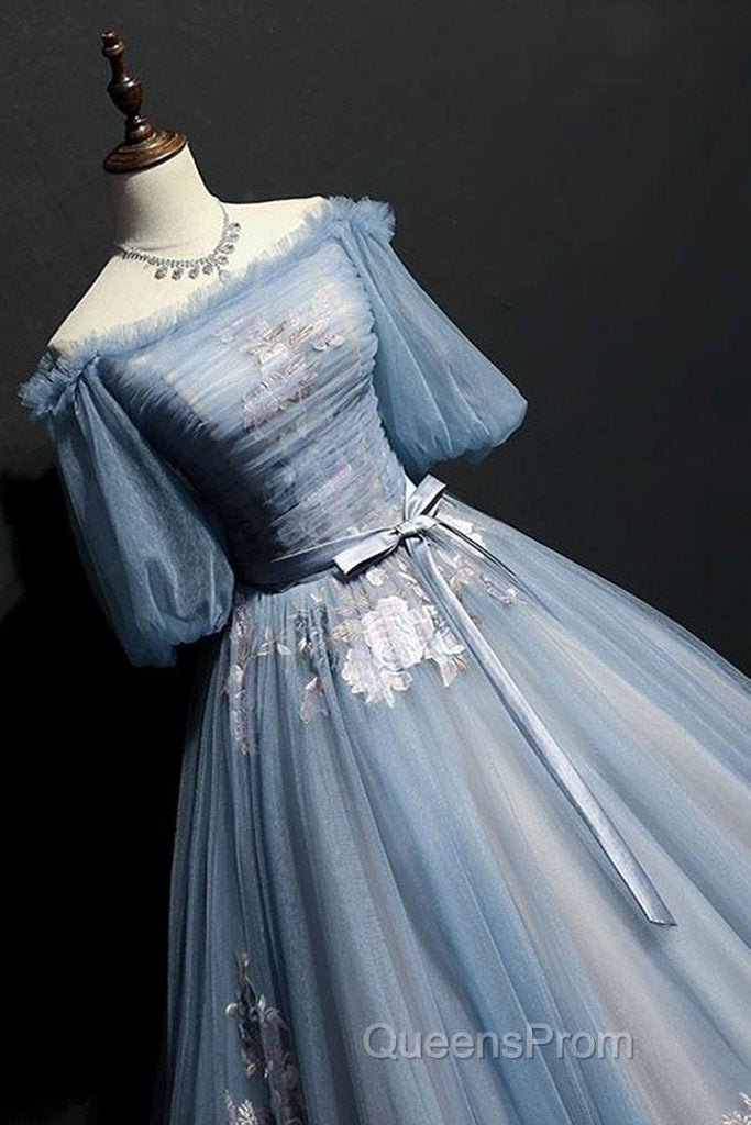 Charming Tulle Puffy Sleeves Long Formal Gown, Evening Prom Dress Secondary image