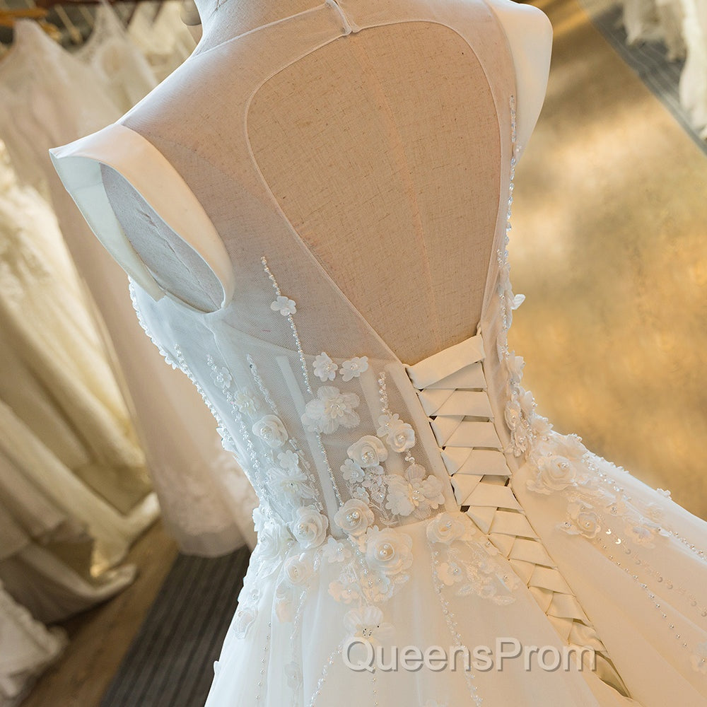Charming Tulle Wedding Dress, Sexy Ball Gown Wedding Dress, Scoop Neckline Bridal Dress Evening Prom Dress