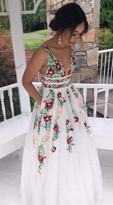 Charming V Neck A Line Classy Prom Dress With Embroidery, Open Back Classy Evening Dress Secondary image