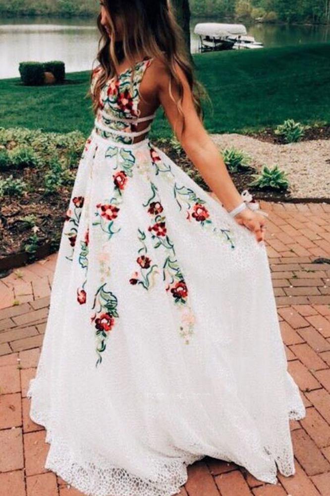 Charming V Neck A Line Classy Prom Dress With Embroidery, Open Back Classy Evening Dress
