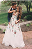 Charming V Neck A Line Classy Prom Dress With Embroidery, Open Back Classy Evening Dress