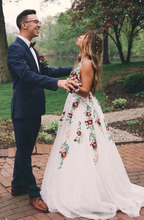 Charming V Neck Floral Embroidery Long Lace Classy Prom Dress With Pocket