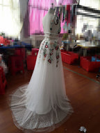 Charming V Neck Floral Embroidery Long Lace Classy Prom Dress With Pocket