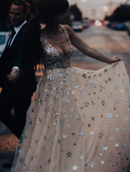 Charming V-Neck Floral Long Classy Prom Dress, Classy Evening Dress
