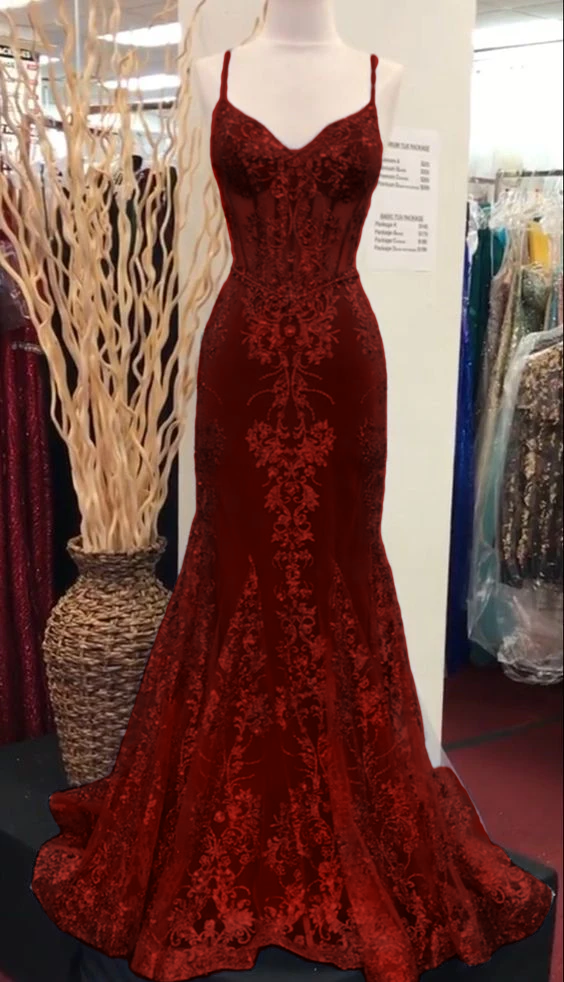 Charming V Neck Lace Mermaid Classy Prom Dress Long Classy Evening Dress