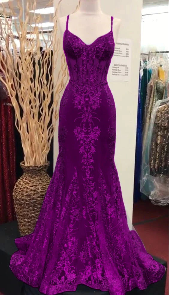 Charming V Neck Lace Mermaid Classy Prom Dress Long Classy Evening Dress