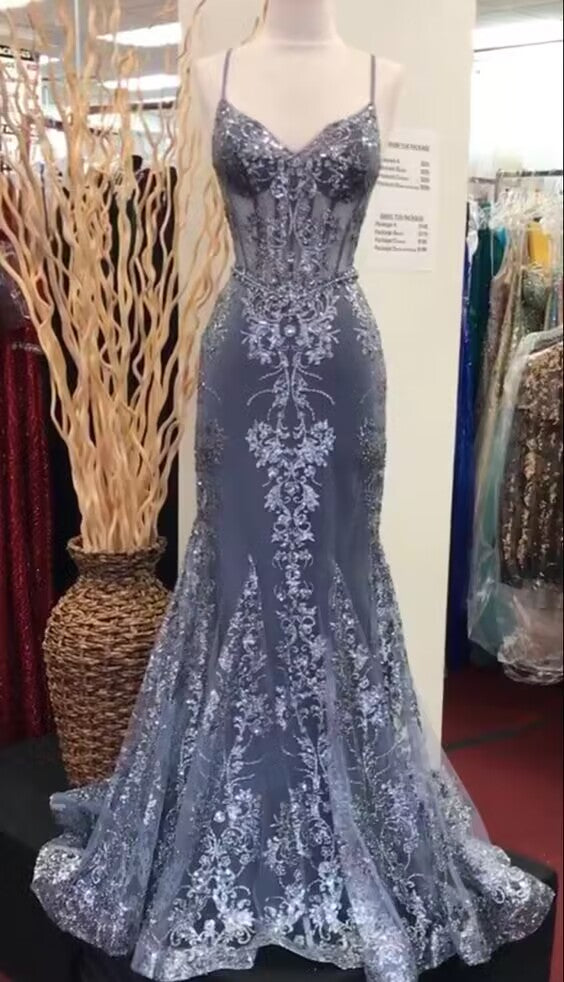 Charming V Neck Lace Mermaid Classy Prom Dress Long Classy Evening Dress