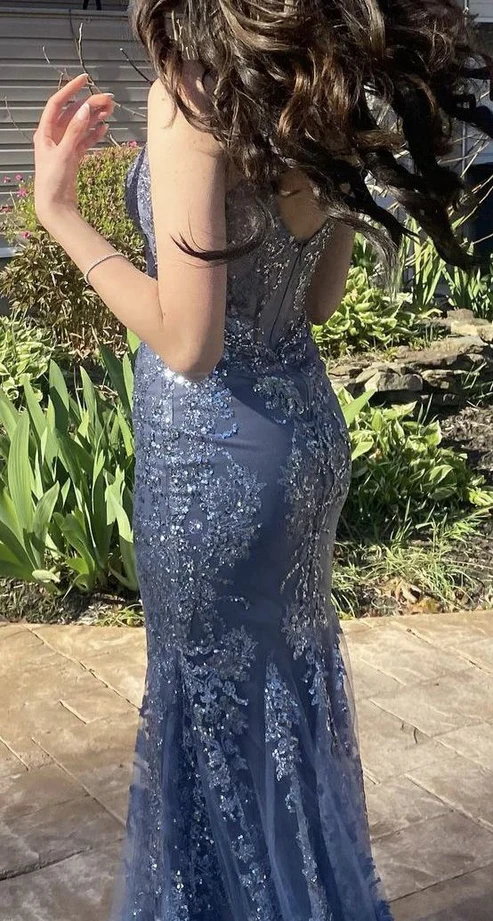 Charming V Neck Lace Mermaid Classy Prom Dress Long Classy Evening Dress
