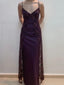 Charming V-Neckline Purple Lace Straps A-Line Classy Prom Dress, Purple Long Classy Dress