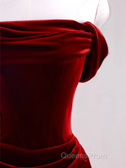 Charming Wine Red Mermaid Off Shoulder Velvet Formal Dress, Wine Red Long Evening Prom Dress