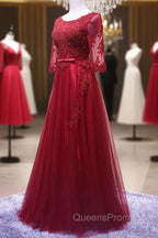 Charming Wine Red Short Sleeves Lace Applique Wedding Party Dress, Evening Gown