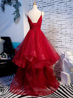 Charming Wine Red Straps Sweetehart Layers Tulle Evening Prom Dress, Long Party Dress