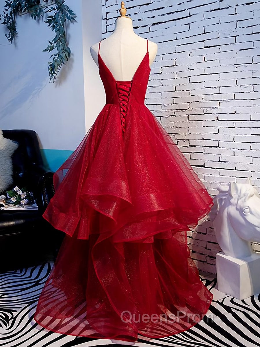 Charming Wine Red Straps Sweetehart Layers Tulle Evening Prom Dress, Long Party Dress