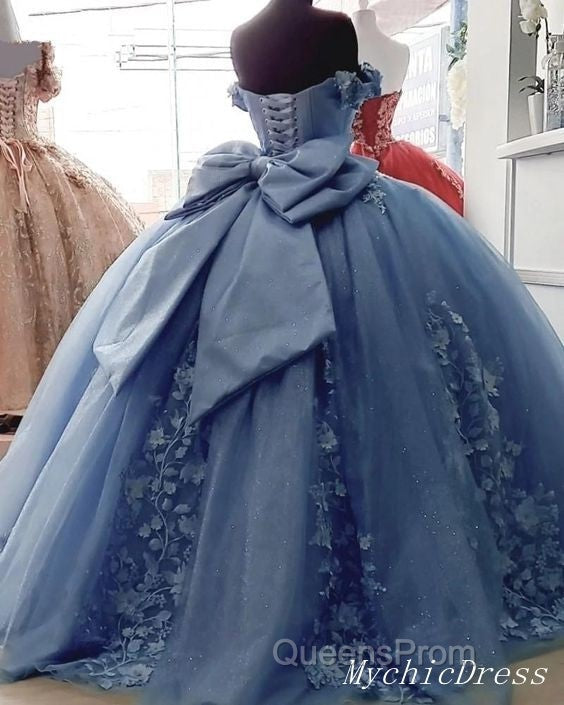 Cheap Dusty Blue Quinceanera Dress Floral Sweet 16 Princess Dress Secondary image