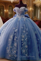 Cheap Dusty Blue Quinceanera Dress Floral Sweet 16 Princess Dress