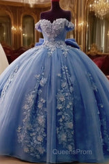 Cheap Dusty Blue Quinceanera Dress Floral Sweet 16 Princess Dress