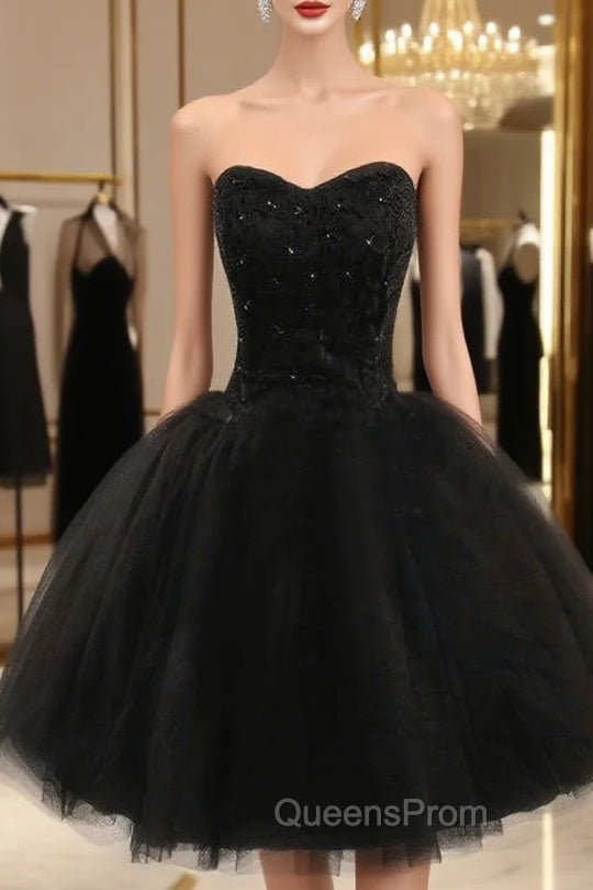 Cheap homecoming Dress Black Ball Gown Sweetheart Short Evening Prom Dress Main image