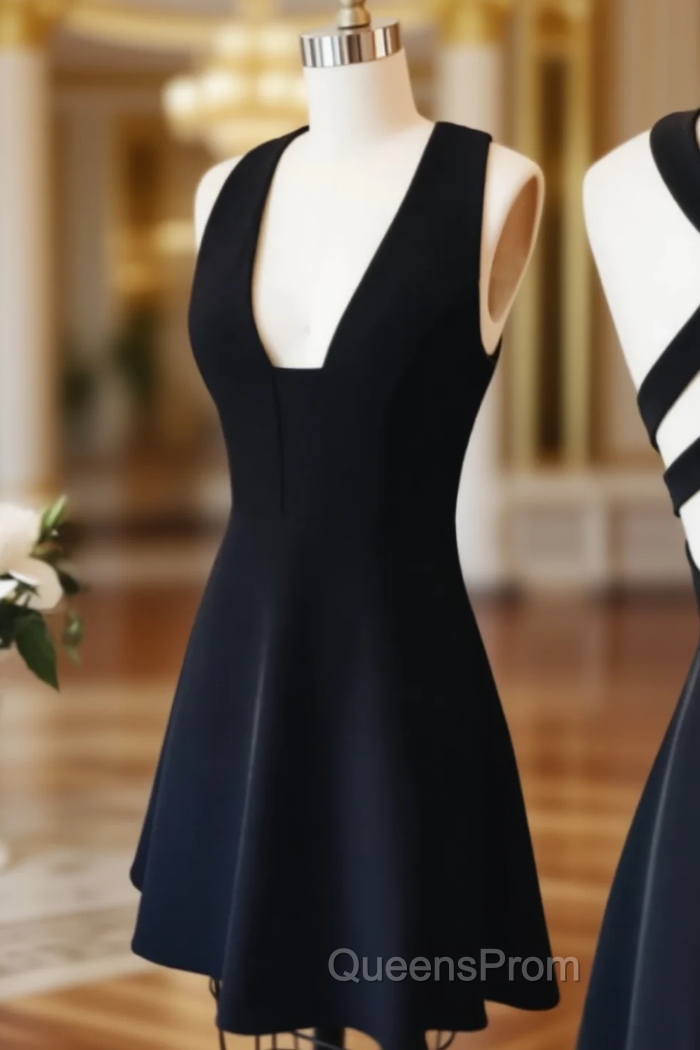 Cheap homecoming Dress Black V Neck Homecoming Dress Main image