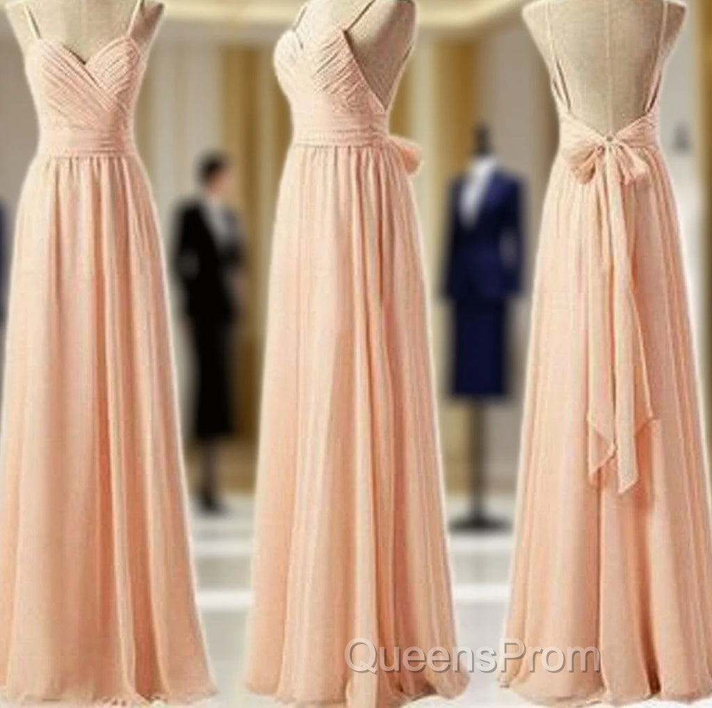Cheap Junior Pleating Chiffon Spaghetti Strap Sweetheart Backless Floor-Length Maxi Bridesmaid Dress, Main image