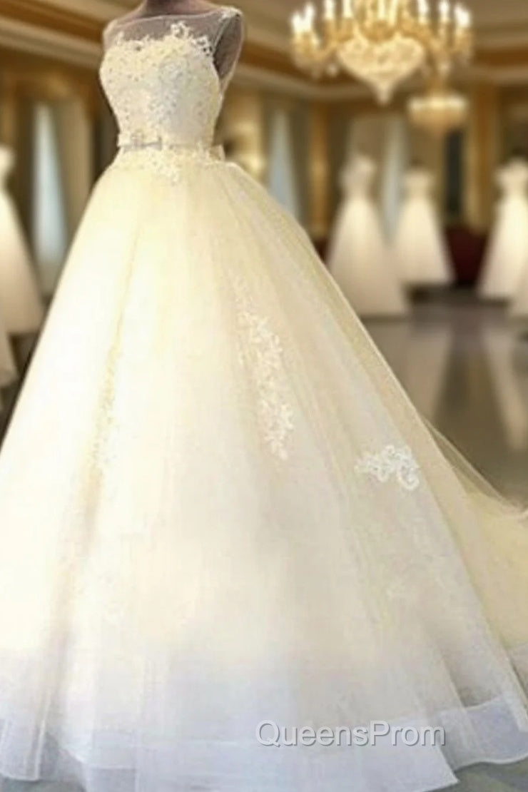 Cheap Popular Stunning Ivory Lace Top A-Line Wedding Dress, Bridal Gown,