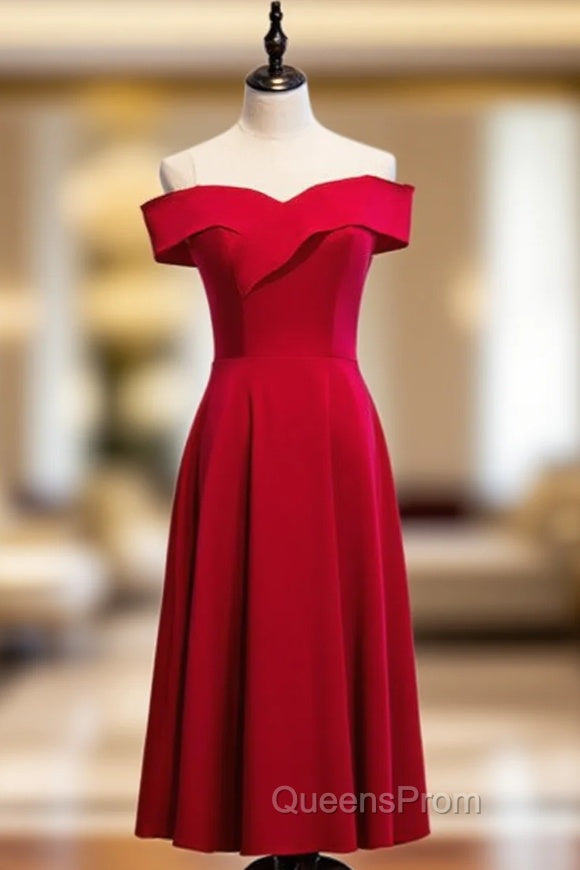 Cheap Satin Burgundy Sleeveless Short Evening Prom Dress