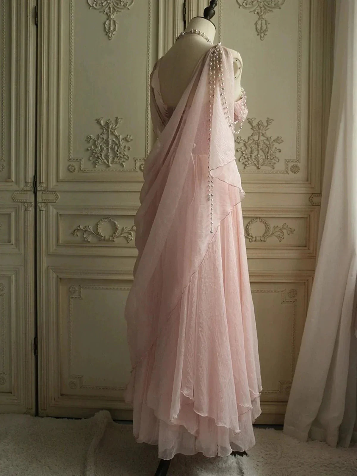 Sweet Elegant Pink Pearl Long Tulle Classy Prom Dress Classy Evening Dress Party Dress