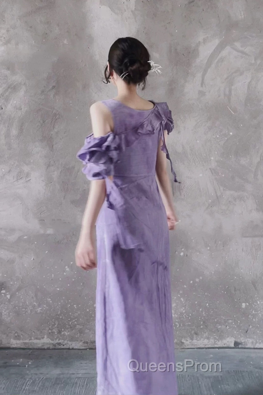 Chic A Line Scoop Lilac Long Evening Prom Dress Birthday Dress With Ruffles Secondary image