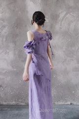 Chic A Line Scoop Lilac Long Evening Prom Dress Birthday Dress With Ruffles