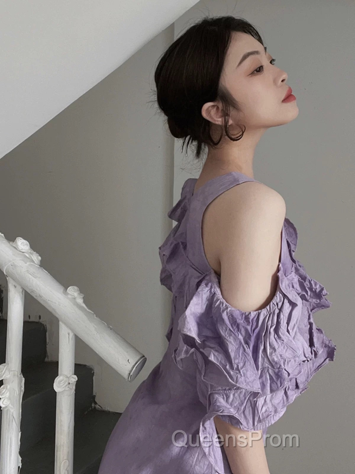 Chic A Line Scoop Lilac Long Evening Prom Dress Birthday Dress With Ruffles