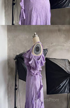 Chic A Line Scoop Lilac Long Evening Prom Dress Birthday Dress With Ruffles