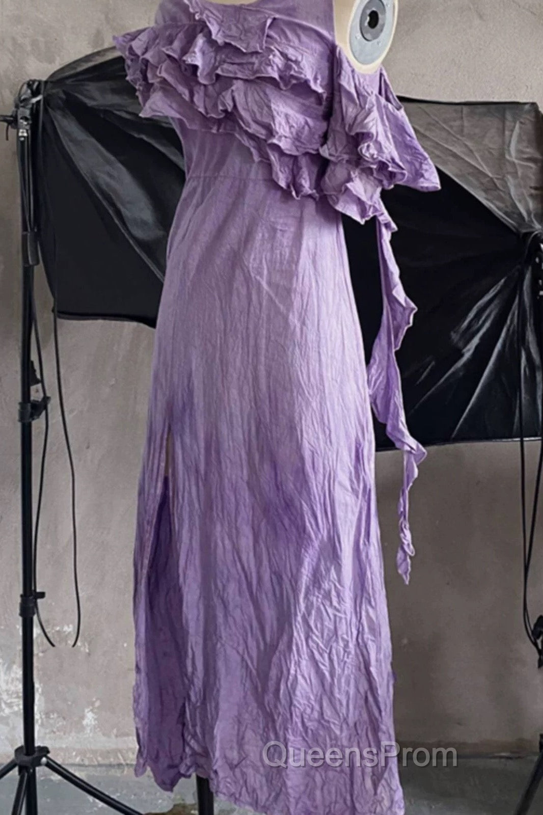 Chic A Line Scoop Lilac Long Evening Prom Dress Birthday Dress With Ruffles
