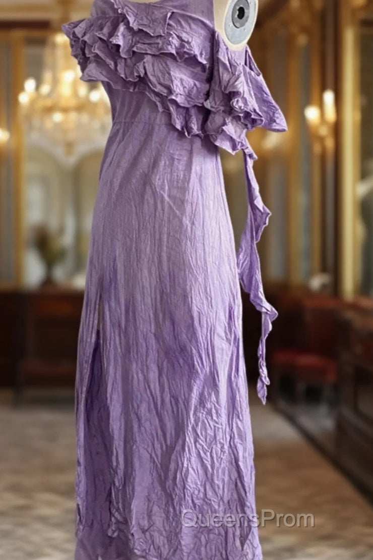 Chic A Line Scoop Lilac Long Evening Prom Dress Birthday Dress With Ruffles Main image