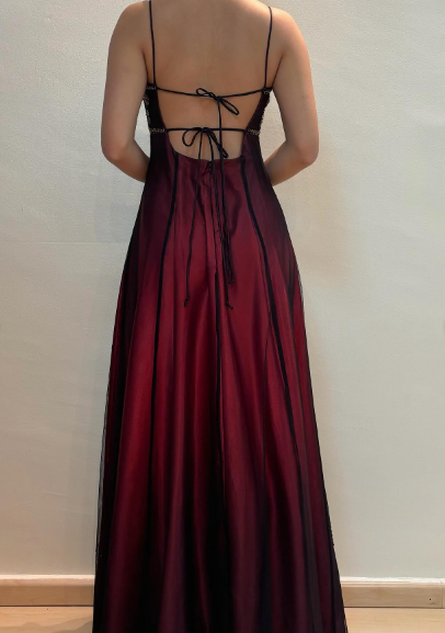 Chic A Line Spaghetti Straps Burgundy Sleeveless Classy Evening Dress Tulle Long Classy Prom Dress