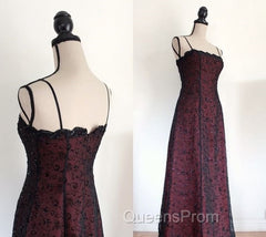 Chic A Line Spaghetti Straps Burgundy Tulle Evening Dress Long Evening Prom Dress