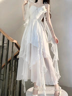 Chic A Line Spaghetti Straps Chiffon White Ankle Length Birthday Dress Birthday Outfits