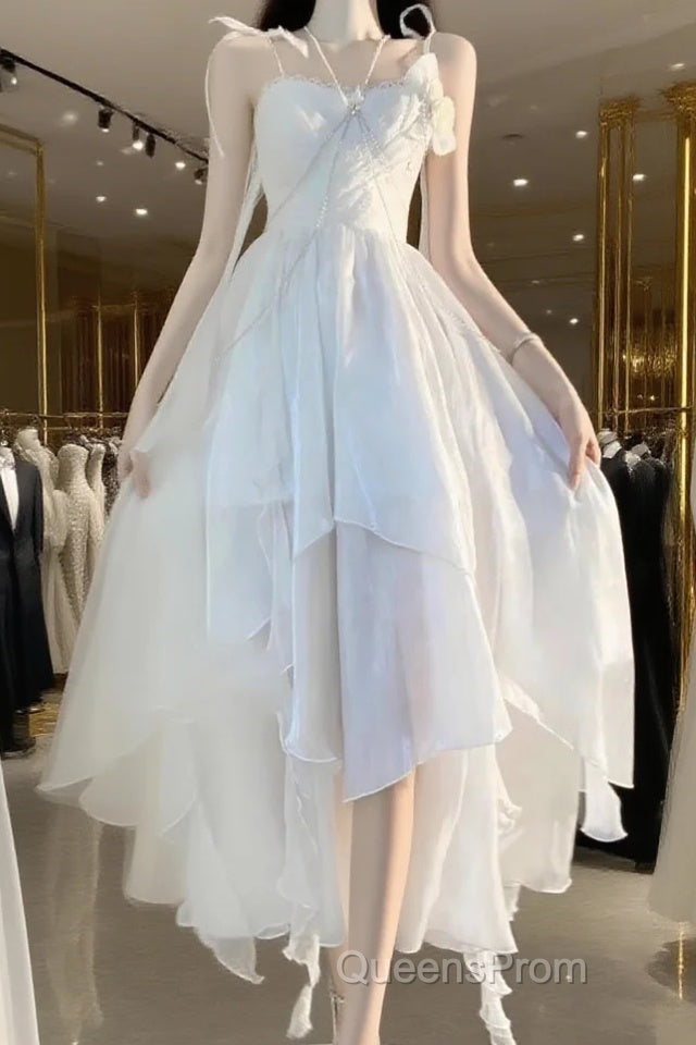 Chic A Line Spaghetti Straps Chiffon White Ankle Length Birthday Dress Birthday Outfits