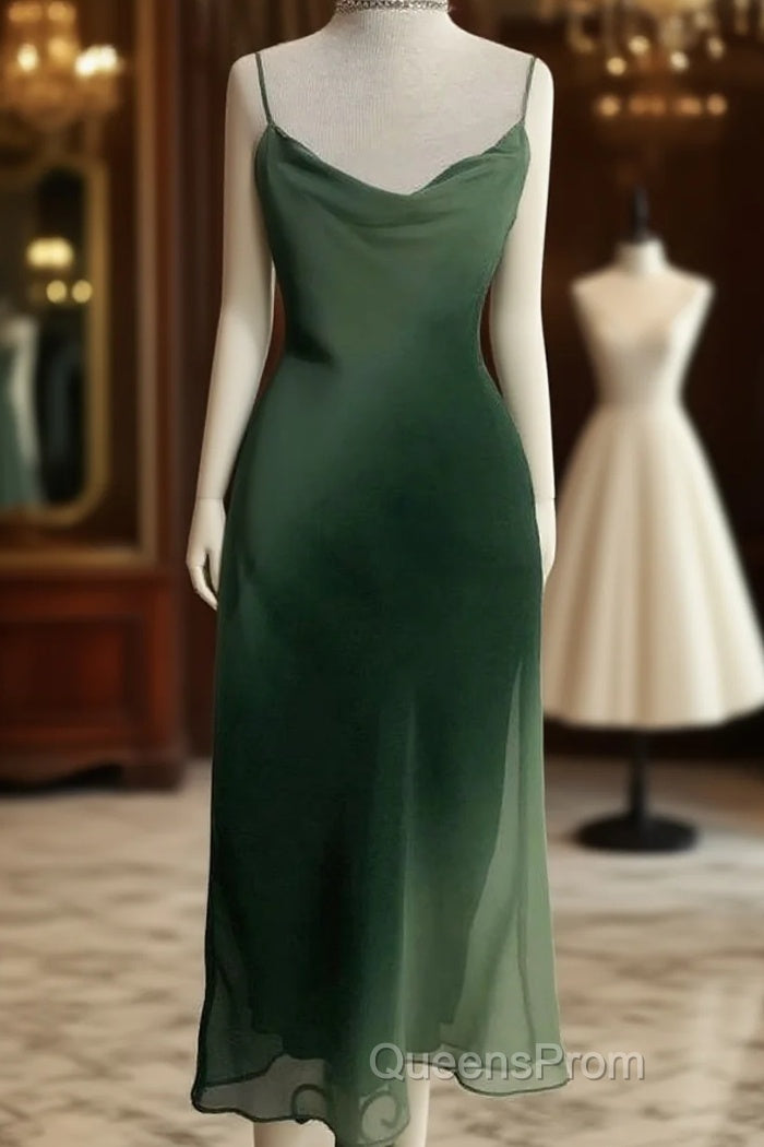 Chic A Line Spaghetti Straps Green Chiffon Evening Dress Evening Prom Dress Main image