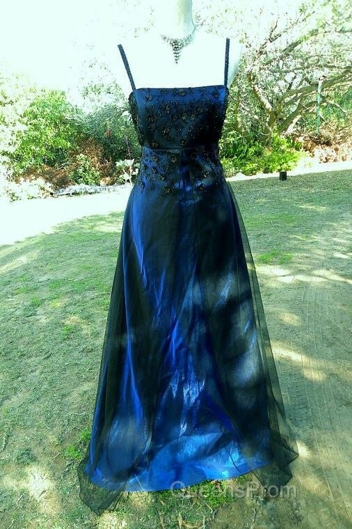 Chic A Line Spaghetti Straps Navy Blue Tulle Evening Dress Long Evening Prom Dress Secondary image