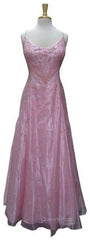 Chic A Line Spaghetti Straps Pink Long Evening Dress Beads Long Evening Prom Dress