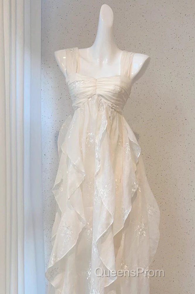 Chic A Line Straps Floral White Ankle Length Birthday Dress Birthday Outfits