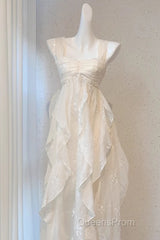 Chic A Line Straps Floral White Ankle Length Birthday Dress Birthday Outfits