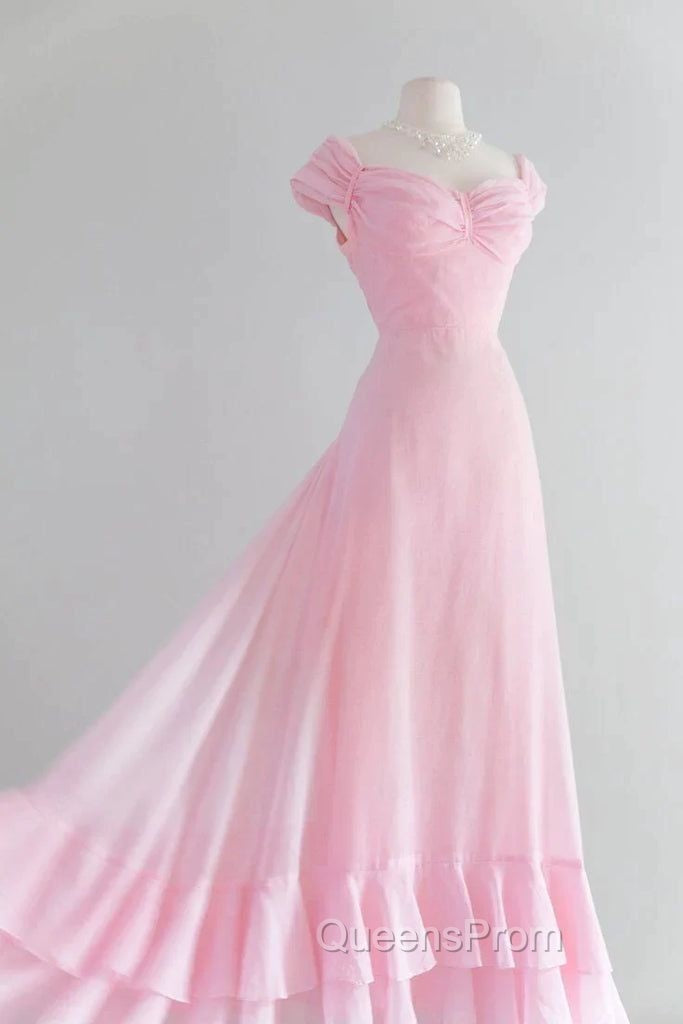 Chic A Line Sweetheart Pink Satin Long Evening Dress Evening Prom Dress Secondary image