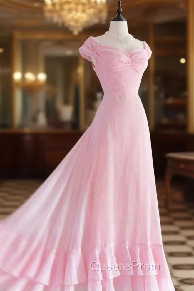 Chic A Line Sweetheart Pink Satin Long Evening Dress Evening Prom Dress Main image