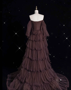 Chic Ball Gown Off The Shoulder Long Sleeves Classy Evening Dress Tulle Long Classy Prom Dress
