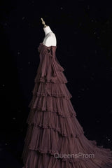 Chic Ball Gown Off The Shoulder Long Sleeves Evening Dress Tulle Long Evening Prom Dress