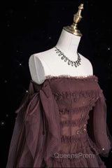 Chic Ball Gown Off The Shoulder Long Sleeves Evening Dress Tulle Long Evening Prom Dress