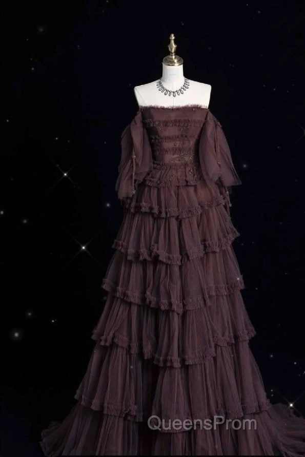 Chic Ball Gown Off The Shoulder Long Sleeves Evening Dress Tulle Long Evening Prom Dress