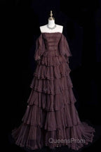Chic Ball Gown Off The Shoulder Long Sleeves Evening Dress Tulle Long Evening Prom Dress